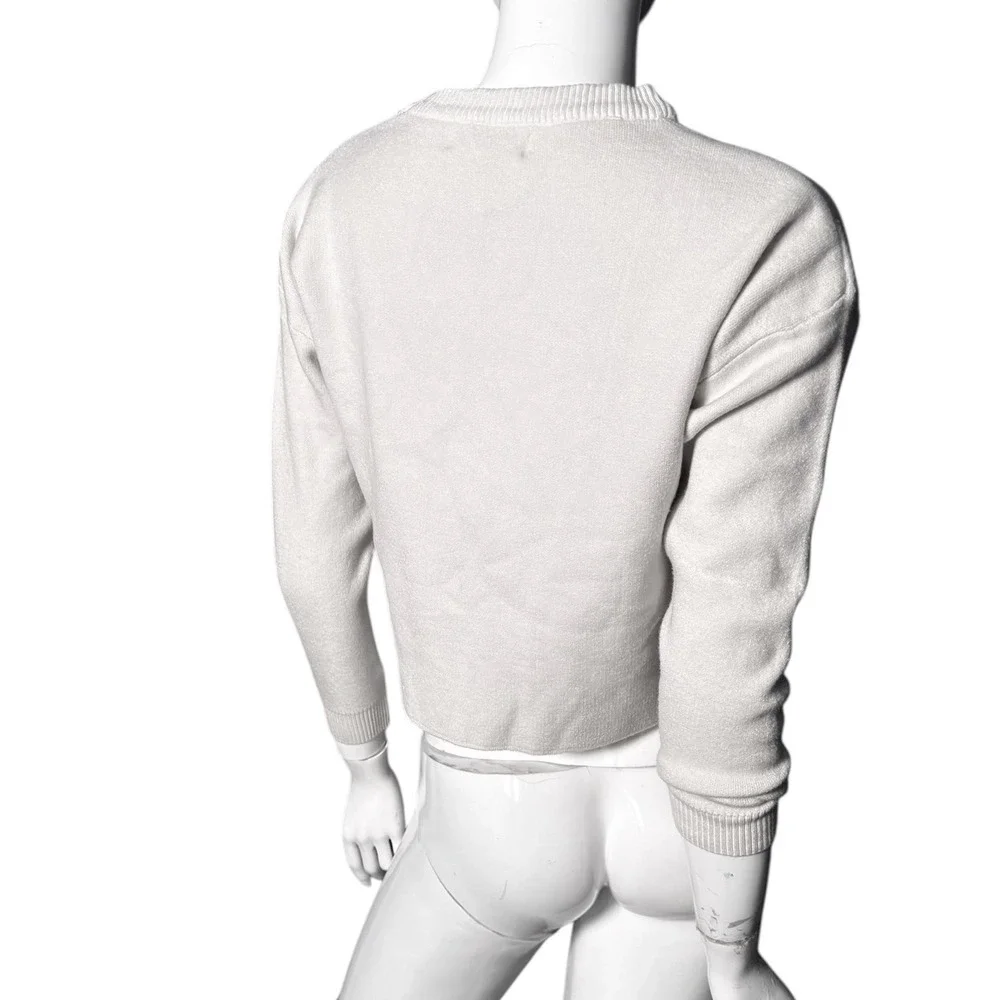 ZOYA Cream sweater Cropped Sweater 3/4 Sleeve Crew Neck tight Knit soft S/M - Picture 6 of 6